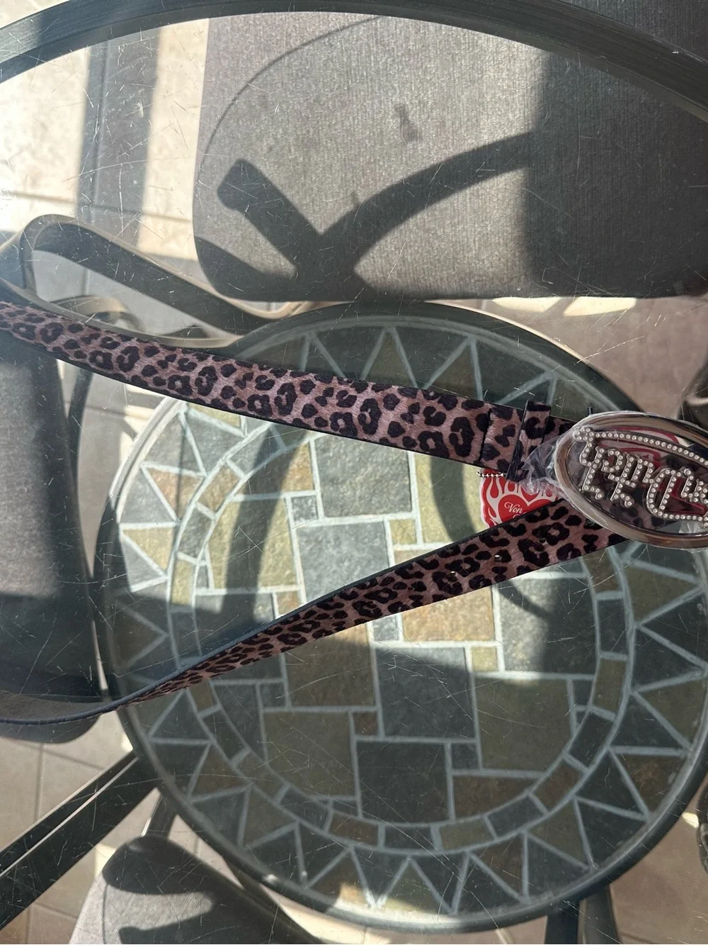 Von Dutch Leopard Print Rhinestone Logo Belt BNWT Size S / XL